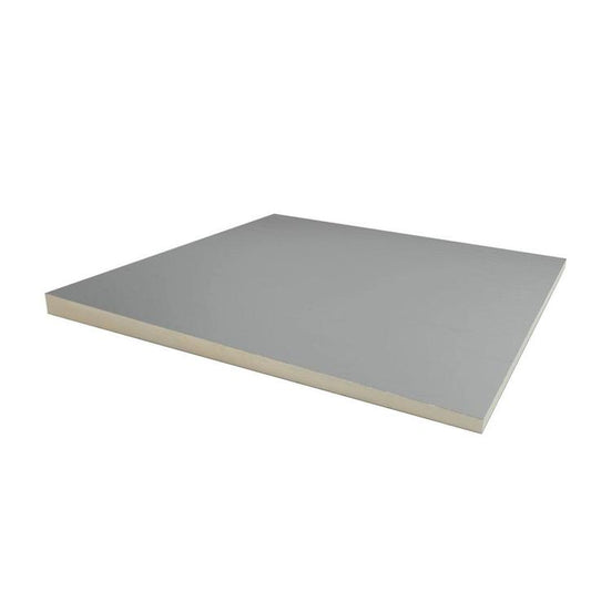 PIR afschot 2-zijdig aluminium 1200x1200x105/120mm Rd:5.10 (=1,44m²): PIR isolatieplaat met afmetingen 1200x1200x105/120mm, Rd-waarde van 5.10, dekking van 1,44 m².